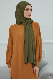 Jersey Cotton Shawl for Women Modesty, Head Wrap Turban, Cap Headwear Rectangle Combed Cotton Hijab,CTS-5 Army Green