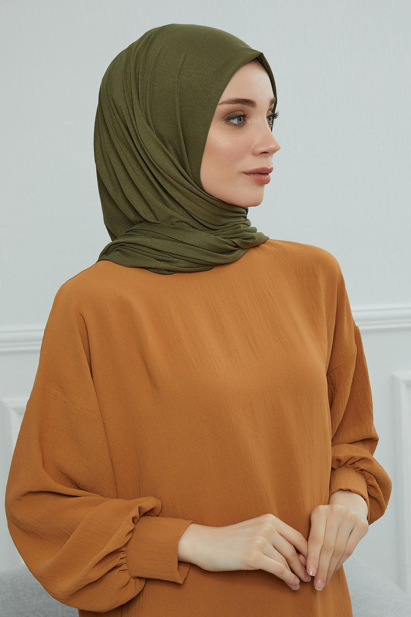 Jersey Cotton Shawl for Women Modesty, Head Wrap Turban, Cap Headwear Rectangle Combed Cotton Hijab,CTS-5 Army Green