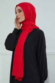 Jersey Cotton Shawl for Women Modesty, Head Wrap Turban, Cap Headwear Rectangle Combed Cotton Hijab,CTS-5 Red