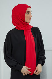 Jersey Cotton Shawl for Women Modesty, Head Wrap Turban, Cap Headwear Rectangle Combed Cotton Hijab,CTS-5 Red