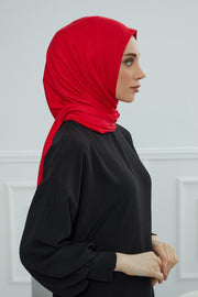 Jersey Cotton Shawl for Women Modesty, Head Wrap Turban, Cap Headwear Rectangle Combed Cotton Hijab,CTS-5 Red