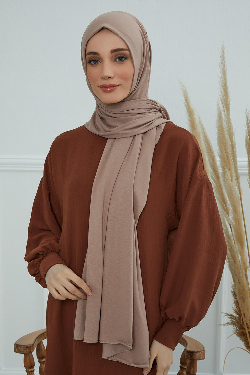 Jersey Cotton Shawl for Women Modesty, Head Wrap Turban, Cap Headwear Rectangle Combed Cotton Hijab,CTS-5 Mink