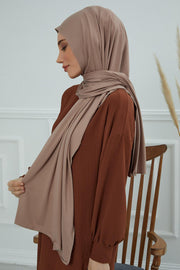 Jersey Cotton Shawl for Women Modesty, Head Wrap Turban, Cap Headwear Rectangle Combed Cotton Hijab,CTS-5 Mink
