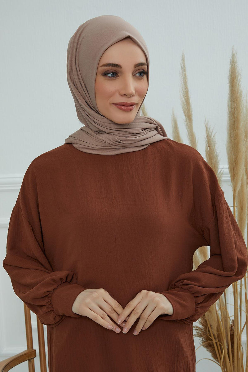 Jersey Cotton Shawl for Women Modesty, Head Wrap Turban, Cap Headwear Rectangle Combed Cotton Hijab,CTS-5 Mink