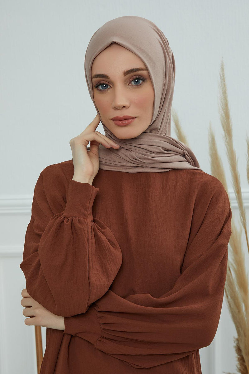 Jersey Cotton Shawl for Women Modesty, Head Wrap Turban, Cap Headwear Rectangle Combed Cotton Hijab,CTS-5 Mink