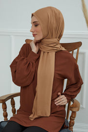 Jersey Cotton Shawl for Women Modesty, Head Wrap Turban, Cap Headwear Rectangle Combed Cotton Hijab,CTS-5 Light Brown