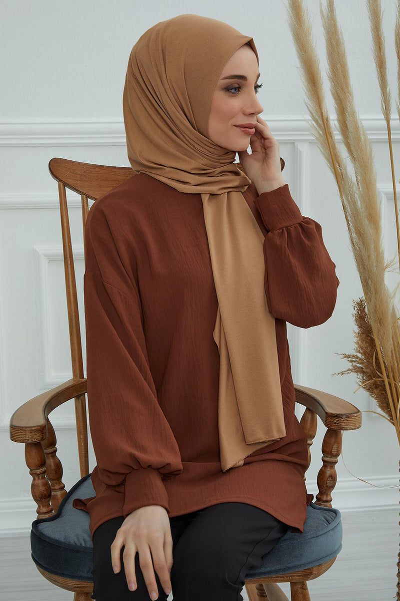 Jersey Cotton Shawl for Women Modesty, Head Wrap Turban, Cap Headwear Rectangle Combed Cotton Hijab,CTS-5 Light Brown