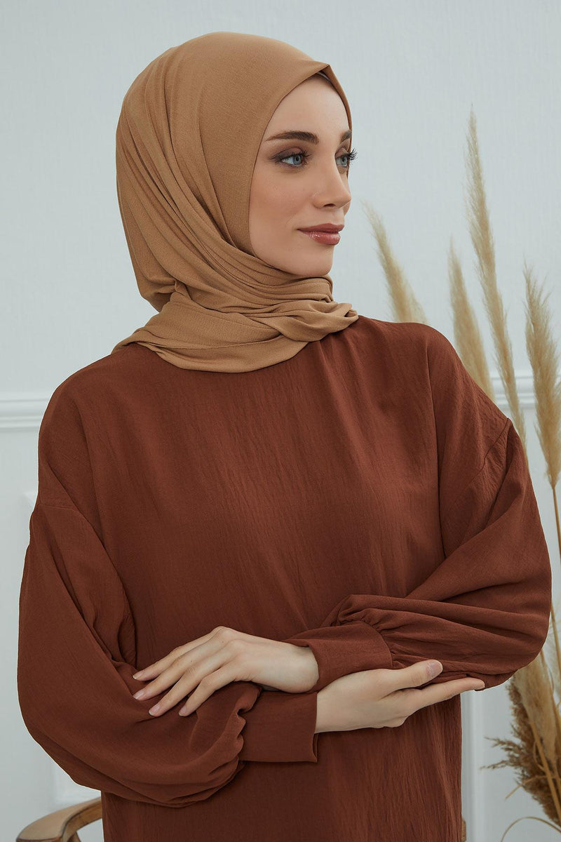 Jersey Cotton Shawl for Women Modesty, Head Wrap Turban, Cap Headwear Rectangle Combed Cotton Hijab,CTS-5 Light Brown