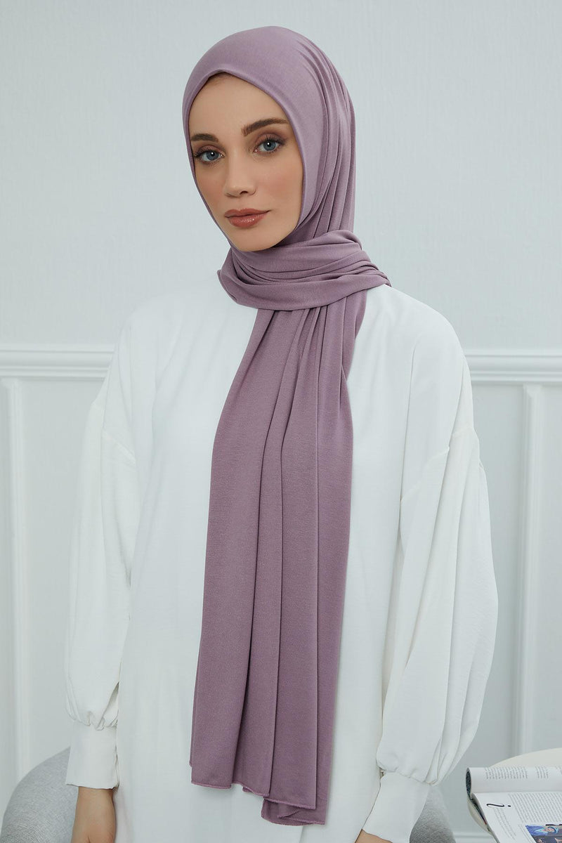 Jersey Cotton Shawl for Women Modesty, Head Wrap Turban, Cap Headwear Rectangle Combed Cotton Hijab,CTS-5 Lilac