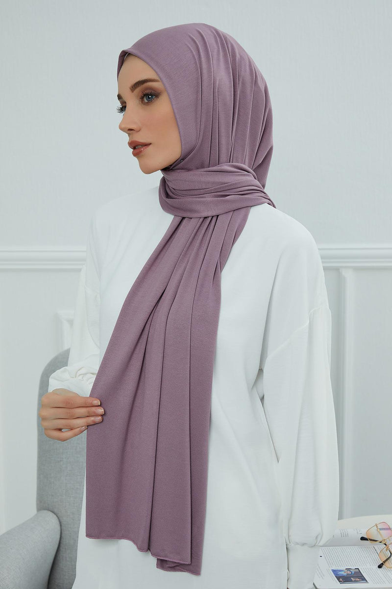 Jersey Cotton Shawl for Women Modesty, Head Wrap Turban, Cap Headwear Rectangle Combed Cotton Hijab,CTS-5 Lilac