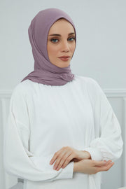 Jersey Cotton Shawl for Women Modesty, Head Wrap Turban, Cap Headwear Rectangle Combed Cotton Hijab,CTS-5 Lilac