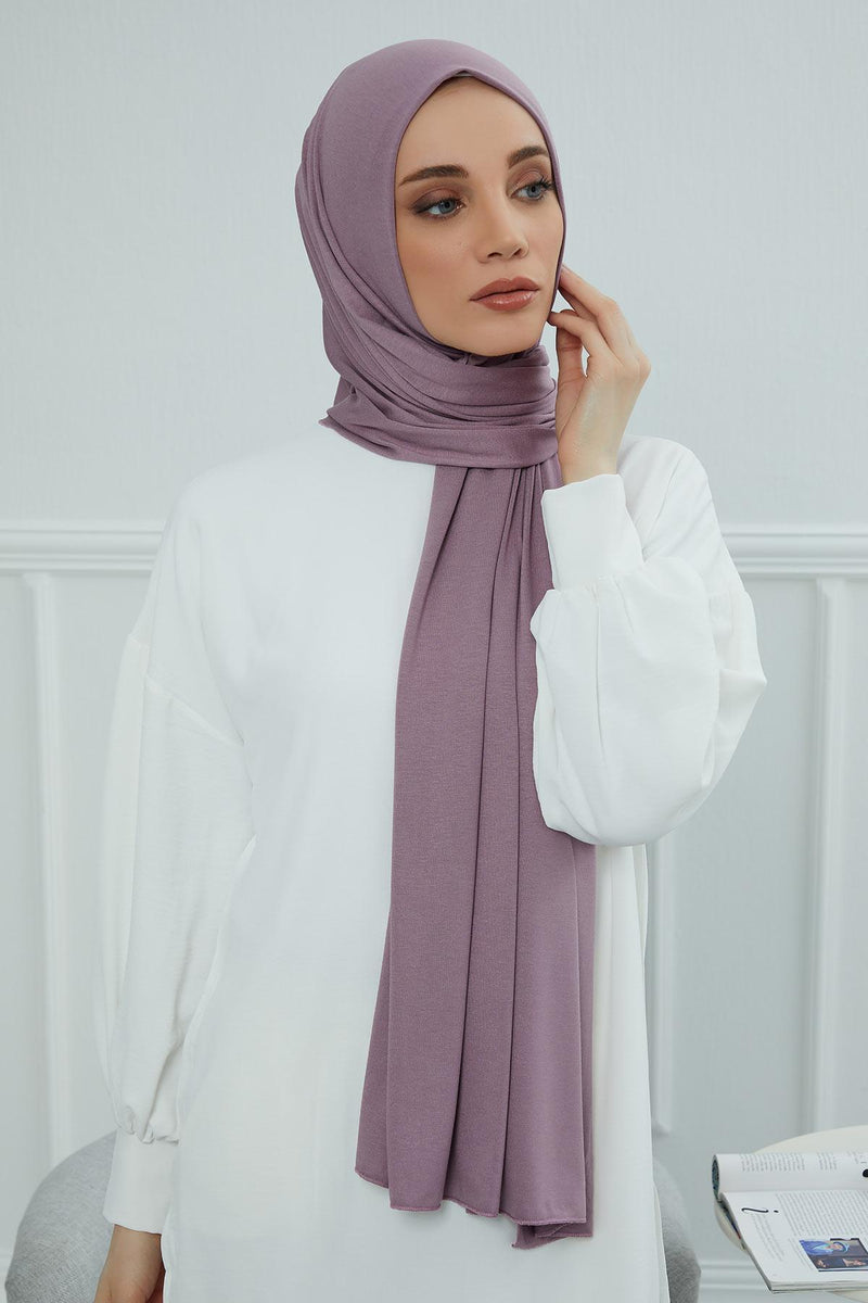 Jersey Cotton Shawl for Women Modesty, Head Wrap Turban, Cap Headwear Rectangle Combed Cotton Hijab,CTS-5 Lilac