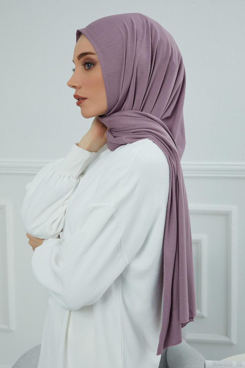 Jersey Cotton Shawl for Women Modesty, Head Wrap Turban, Cap Headwear Rectangle Combed Cotton Hijab,CTS-5 Lilac