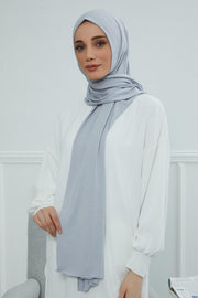 Jersey Cotton Shawl for Women Modesty, Head Wrap Turban, Cap Headwear Rectangle Combed Cotton Hijab,CTS-5 Grey 2