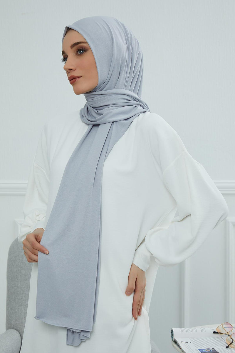 Jersey Cotton Shawl for Women Modesty, Head Wrap Turban, Cap Headwear Rectangle Combed Cotton Hijab,CTS-5 Grey 2