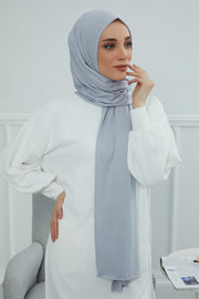 Jersey Cotton Shawl for Women Modesty, Head Wrap Turban, Cap Headwear Rectangle Combed Cotton Hijab,CTS-5 Grey 2