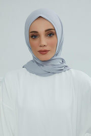 Jersey Cotton Shawl for Women Modesty, Head Wrap Turban, Cap Headwear Rectangle Combed Cotton Hijab,CTS-5 Grey 2