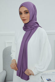 Jersey Cotton Shawl for Women Modesty, Head Wrap Turban, Cap Headwear Rectangle Combed Cotton Hijab,CTS-5 Purple 2