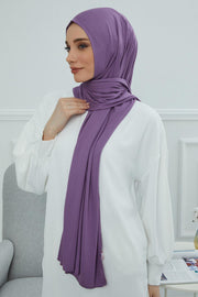 Jersey Cotton Shawl for Women Modesty, Head Wrap Turban, Cap Headwear Rectangle Combed Cotton Hijab,CTS-5 Purple 2