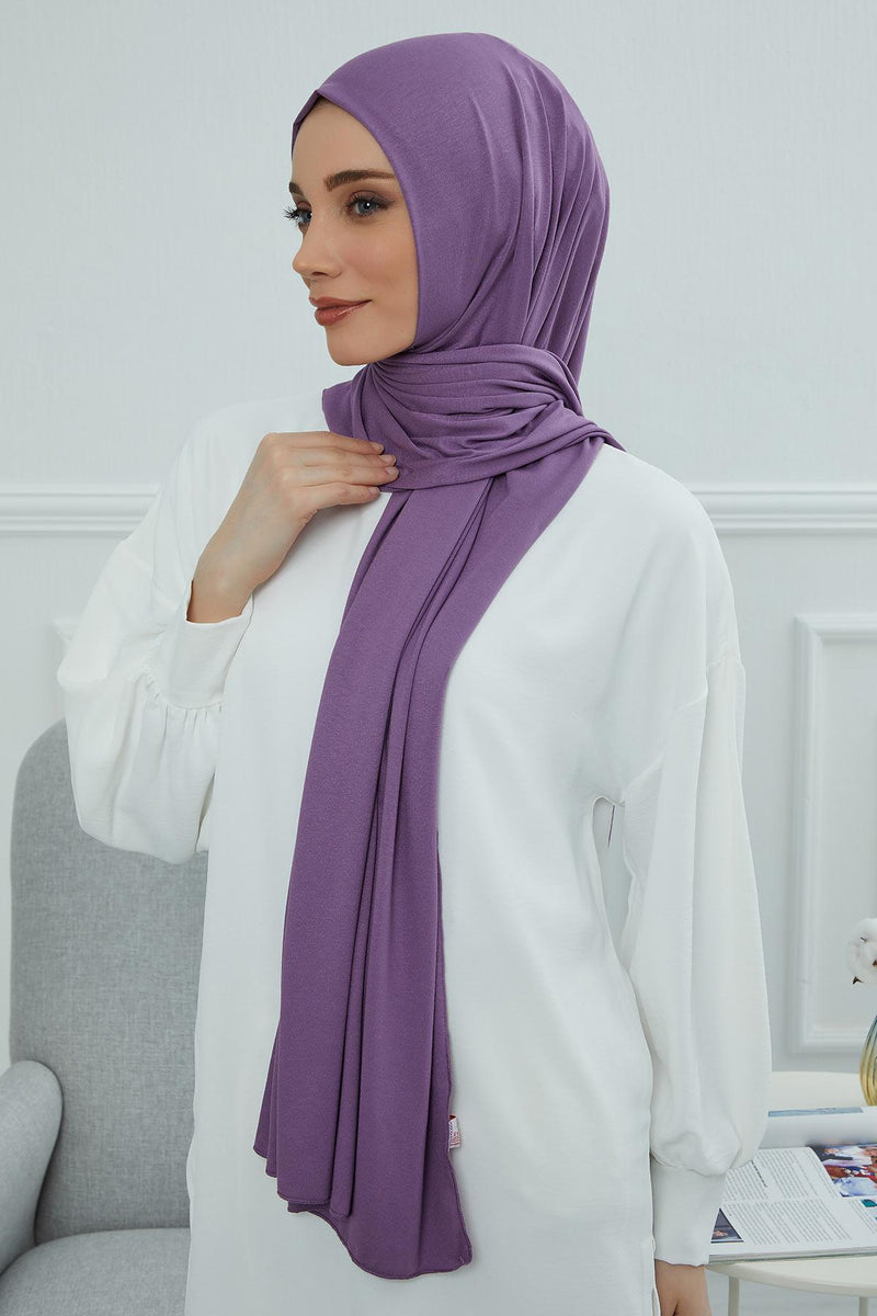 Jersey Cotton Shawl for Women Modesty, Head Wrap Turban, Cap Headwear Rectangle Combed Cotton Hijab,CTS-5 Purple 2