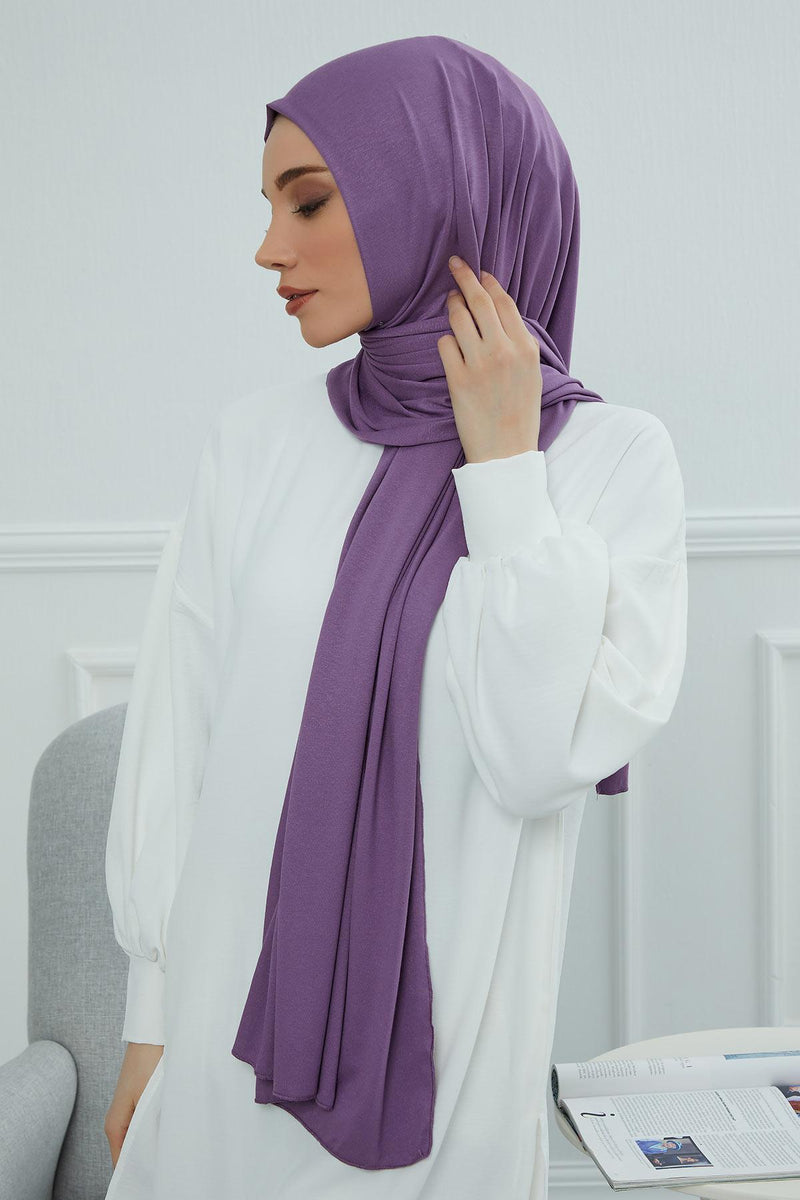 Jersey Cotton Shawl for Women Modesty, Head Wrap Turban, Cap Headwear Rectangle Combed Cotton Hijab,CTS-5 Purple 2