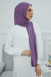 Jersey Cotton Shawl for Women Modesty, Head Wrap Turban, Cap Headwear Rectangle Combed Cotton Hijab,CTS-5 Purple 2