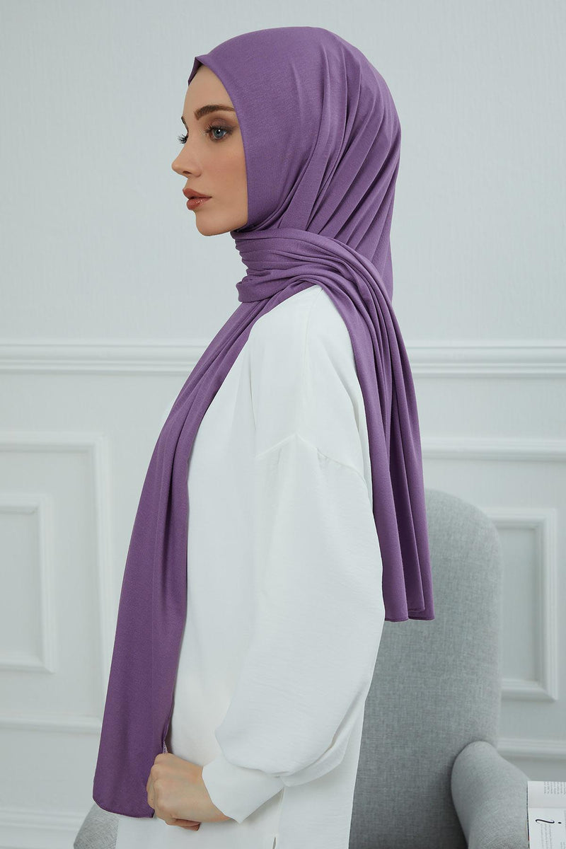 Jersey Cotton Shawl for Women Modesty, Head Wrap Turban, Cap Headwear Rectangle Combed Cotton Hijab,CTS-5 Purple 2