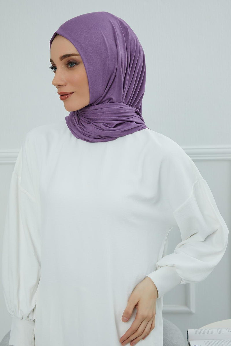 Jersey Cotton Shawl for Women Modesty, Head Wrap Turban, Cap Headwear Rectangle Combed Cotton Hijab,CTS-5 Purple 2