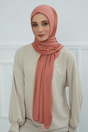 Jersey Cotton Shawl for Women Modesty, Head Wrap Turban, Cap Headwear Rectangle Combed Cotton Hijab,CTS-5 Salmon