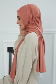 Jersey Cotton Shawl for Women Modesty, Head Wrap Turban, Cap Headwear Rectangle Combed Cotton Hijab,CTS-5 Salmon