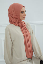 Jersey Cotton Shawl for Women Modesty, Head Wrap Turban, Cap Headwear Rectangle Combed Cotton Hijab,CTS-5 Salmon