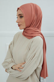 Jersey Cotton Shawl for Women Modesty, Head Wrap Turban, Cap Headwear Rectangle Combed Cotton Hijab,CTS-5 Salmon