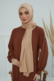 Jersey Cotton Shawl for Women Modesty, Head Wrap Turban, Cap Headwear Rectangle Combed Cotton Hijab,CTS-5 Sand Brown