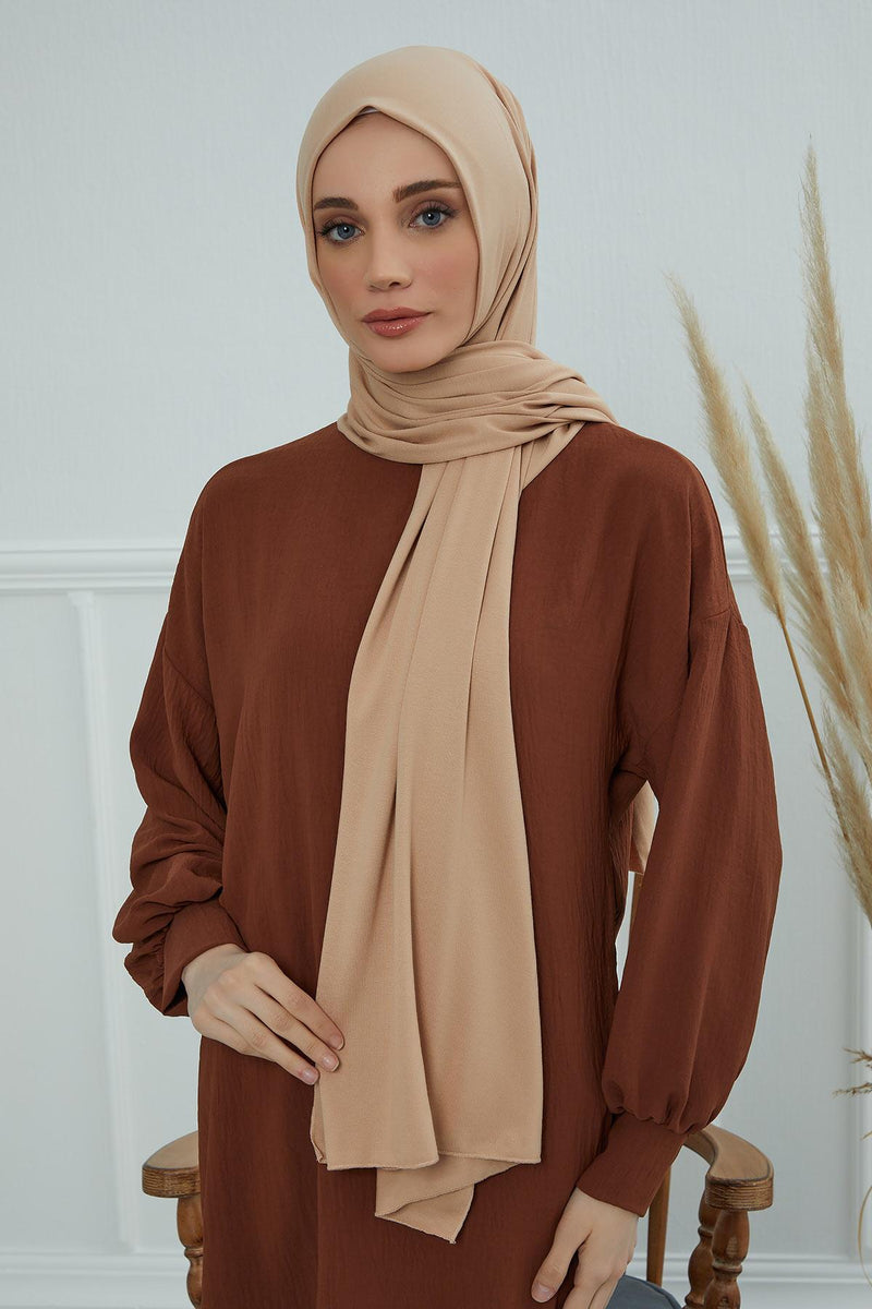 Jersey Cotton Shawl for Women Modesty, Head Wrap Turban, Cap Headwear Rectangle Combed Cotton Hijab,CTS-5 Sand Brown