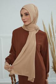 Jersey Cotton Shawl for Women Modesty, Head Wrap Turban, Cap Headwear Rectangle Combed Cotton Hijab,CTS-5 Sand Brown