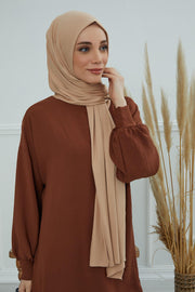 Jersey Cotton Shawl for Women Modesty, Head Wrap Turban, Cap Headwear Rectangle Combed Cotton Hijab,CTS-5 Sand Brown