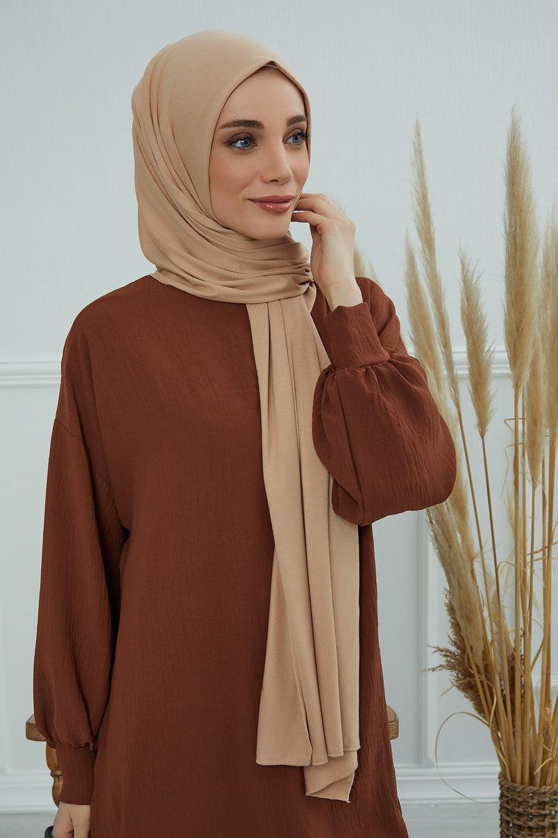 Jersey Cotton Shawl for Women Modesty, Head Wrap Turban, Cap Headwear Rectangle Combed Cotton Hijab,CTS-5 Sand Brown