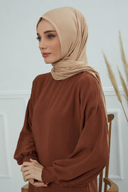 Jersey Cotton Shawl for Women Modesty, Head Wrap Turban, Cap Headwear Rectangle Combed Cotton Hijab,CTS-5 Sand Brown