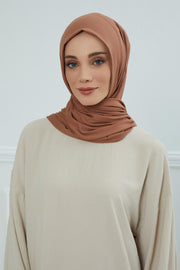 Jersey Cotton Shawl for Women Modesty, Head Wrap Turban, Cap Headwear Rectangle Combed Cotton Hijab,CTS-5 Caramel Brown