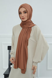 Jersey Cotton Shawl for Women Modesty, Head Wrap Turban, Cap Headwear Rectangle Combed Cotton Hijab,CTS-5 Caramel Brown