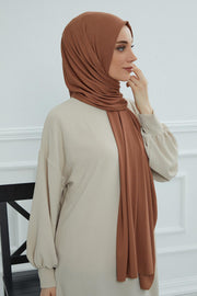Jersey Cotton Shawl for Women Modesty, Head Wrap Turban, Cap Headwear Rectangle Combed Cotton Hijab,CTS-5 Caramel Brown