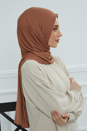 Jersey Cotton Shawl for Women Modesty, Head Wrap Turban, Cap Headwear Rectangle Combed Cotton Hijab,CTS-5 Caramel Brown