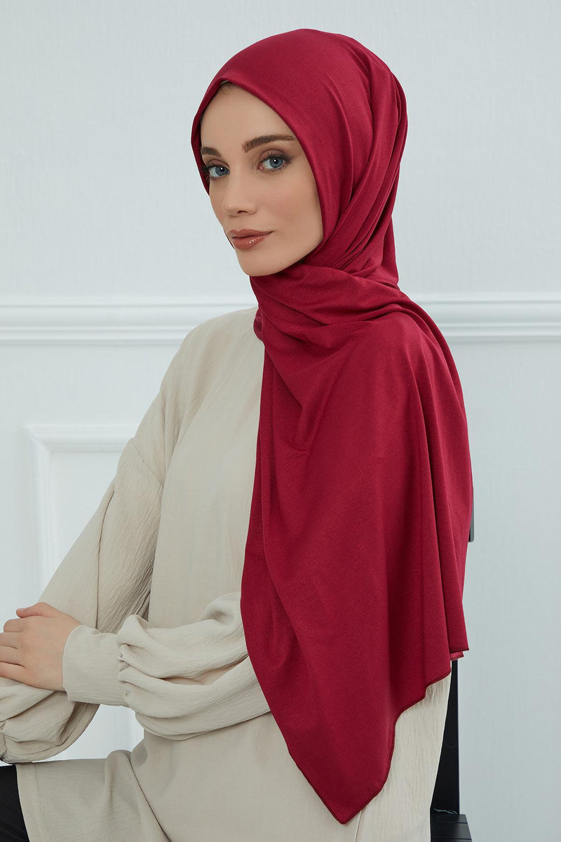 Jersey Cotton Shawl for Women Modesty, Head Wrap Turban, Cap Headwear Rectangle Combed Cotton Hijab,CTS-5 Maroon