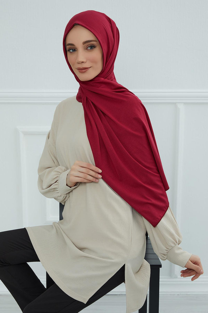 Jersey Cotton Shawl for Women Modesty, Head Wrap Turban, Cap Headwear Rectangle Combed Cotton Hijab,CTS-5 Maroon