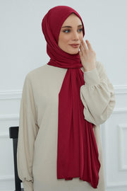 Jersey Cotton Shawl for Women Modesty, Head Wrap Turban, Cap Headwear Rectangle Combed Cotton Hijab,CTS-5 Maroon