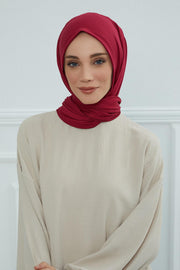 Jersey Cotton Shawl for Women Modesty, Head Wrap Turban, Cap Headwear Rectangle Combed Cotton Hijab,CTS-5 Maroon