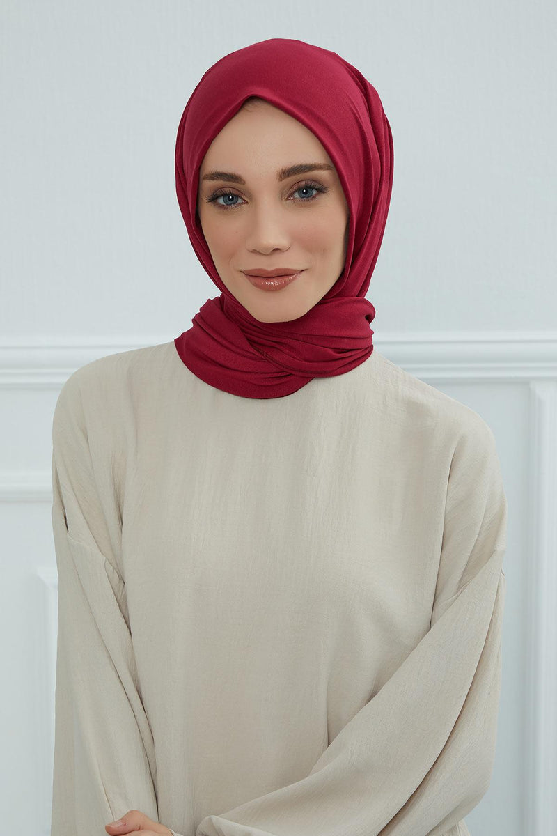 Jersey Cotton Shawl for Women Modesty, Head Wrap Turban, Cap Headwear Rectangle Combed Cotton Hijab,CTS-5 Maroon