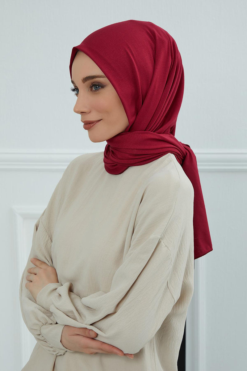 Jersey Cotton Shawl for Women Modesty, Head Wrap Turban, Cap Headwear Rectangle Combed Cotton Hijab,CTS-5 Maroon
