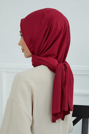 Jersey Cotton Shawl for Women Modesty, Head Wrap Turban, Cap Headwear Rectangle Combed Cotton Hijab,CTS-5 Maroon