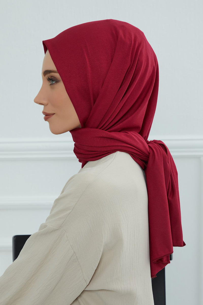 Jersey Cotton Shawl for Women Modesty, Head Wrap Turban, Cap Headwear Rectangle Combed Cotton Hijab,CTS-5 Maroon
